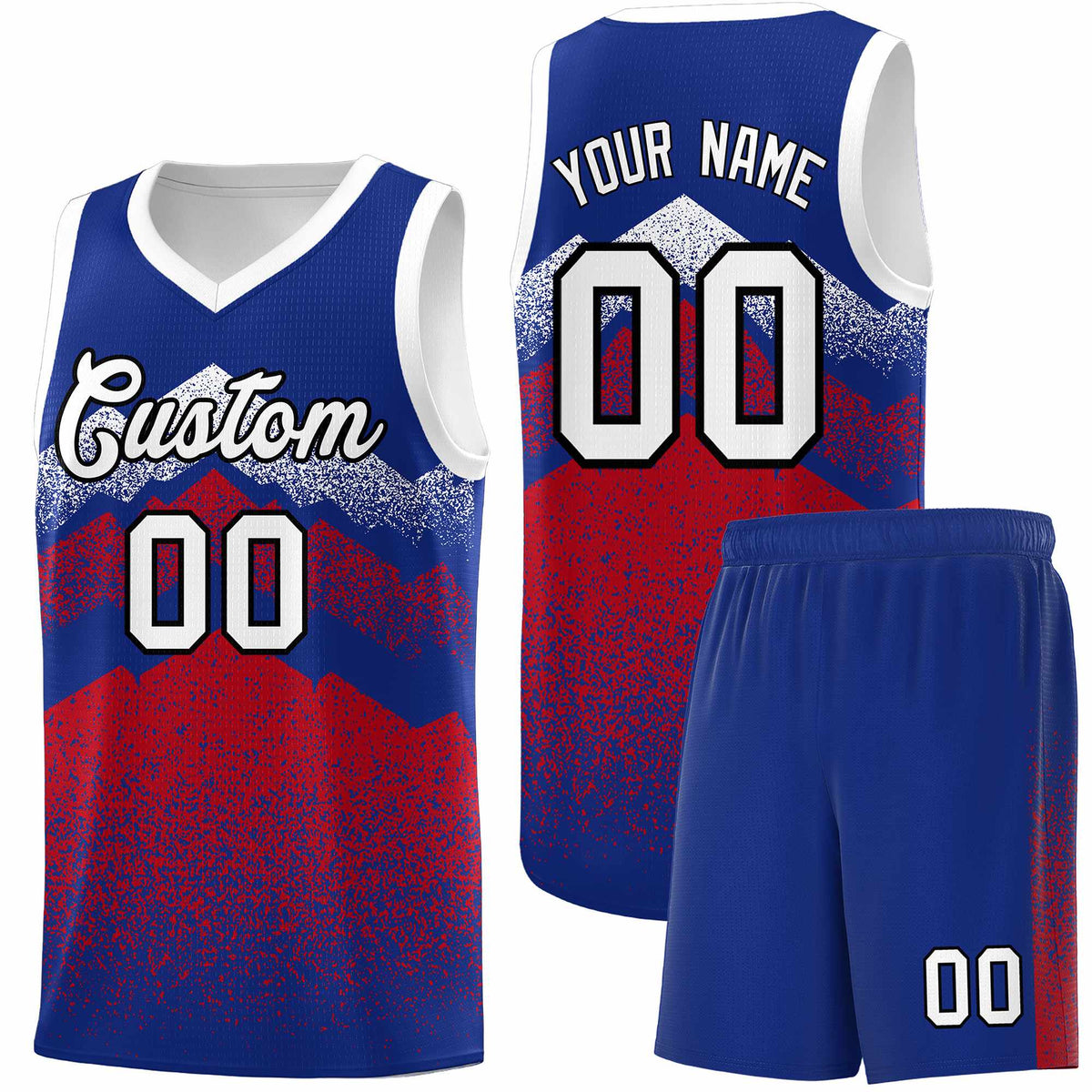 Personalized Youth Basketball Jerseys   Royal Red Gradient Mountain Design Uniforms