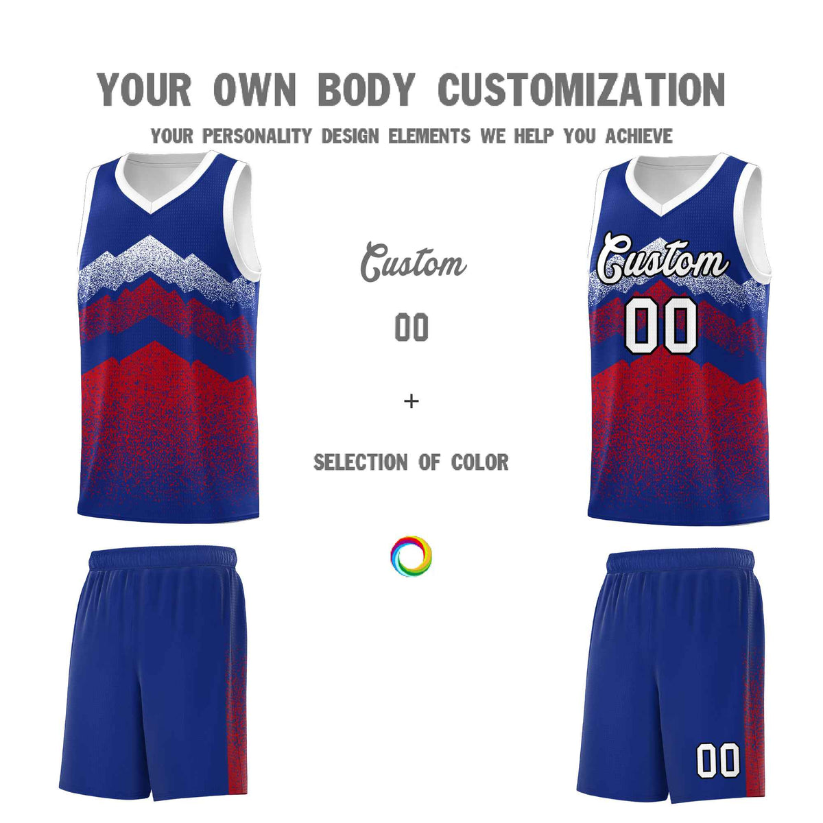 Personalized Youth Basketball Jerseys   Royal Red Gradient Mountain Design Uniforms