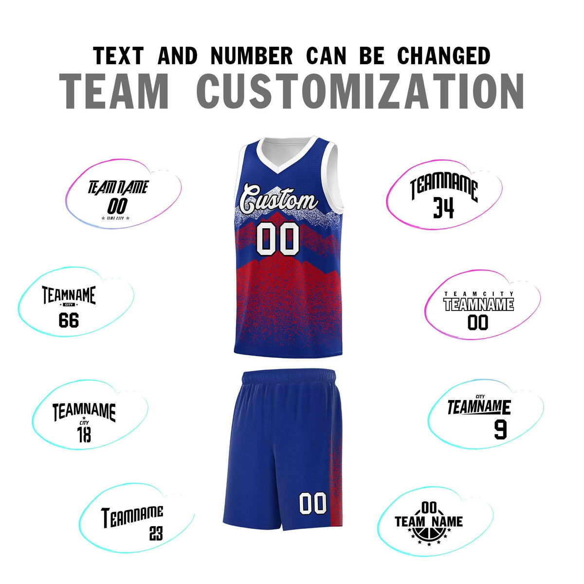 Personalized Youth Basketball Jerseys   Royal Red Gradient Mountain Design Uniforms