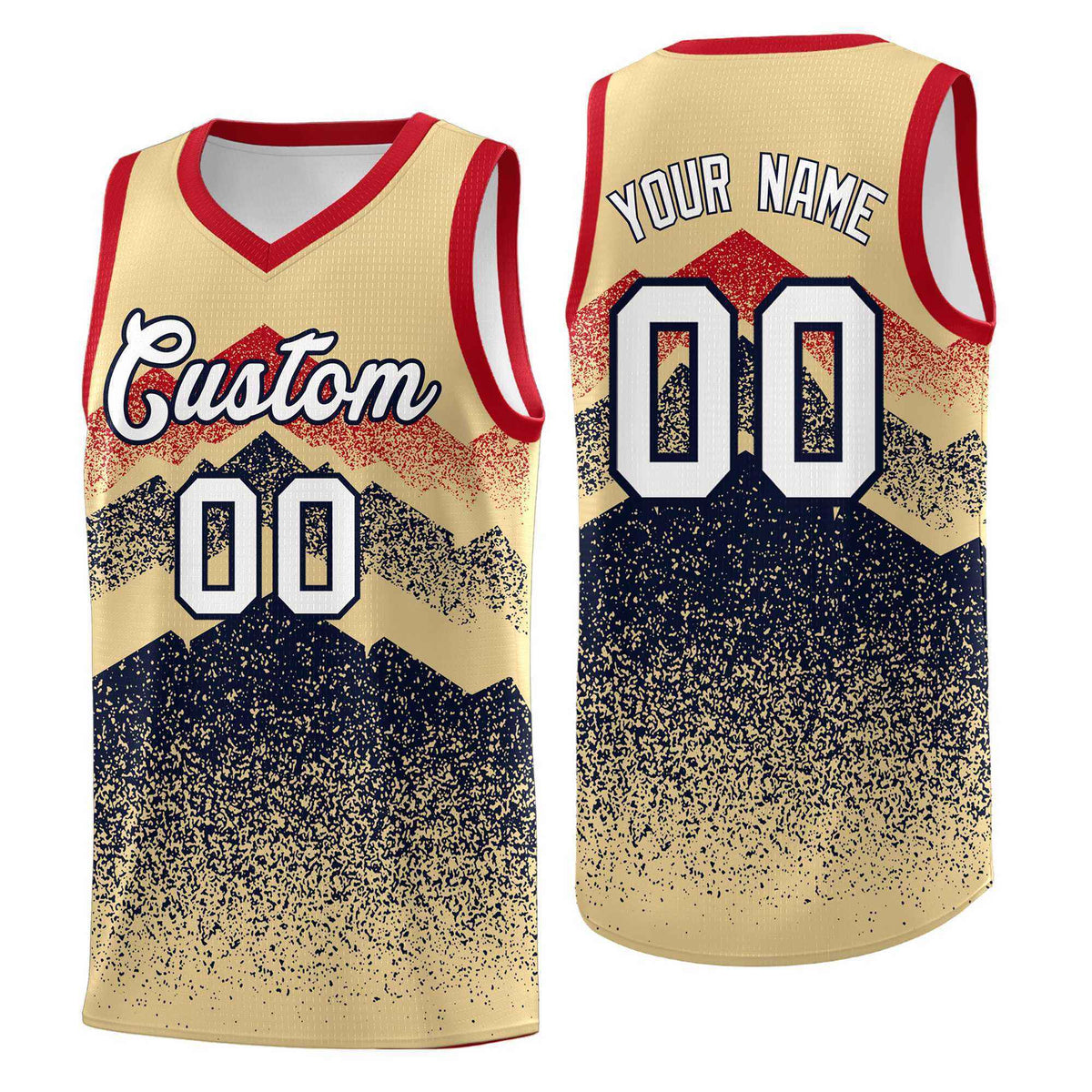 Custom Youth Basketball Jerseys Khaki Navy Gradient Mountain Design Uniforms