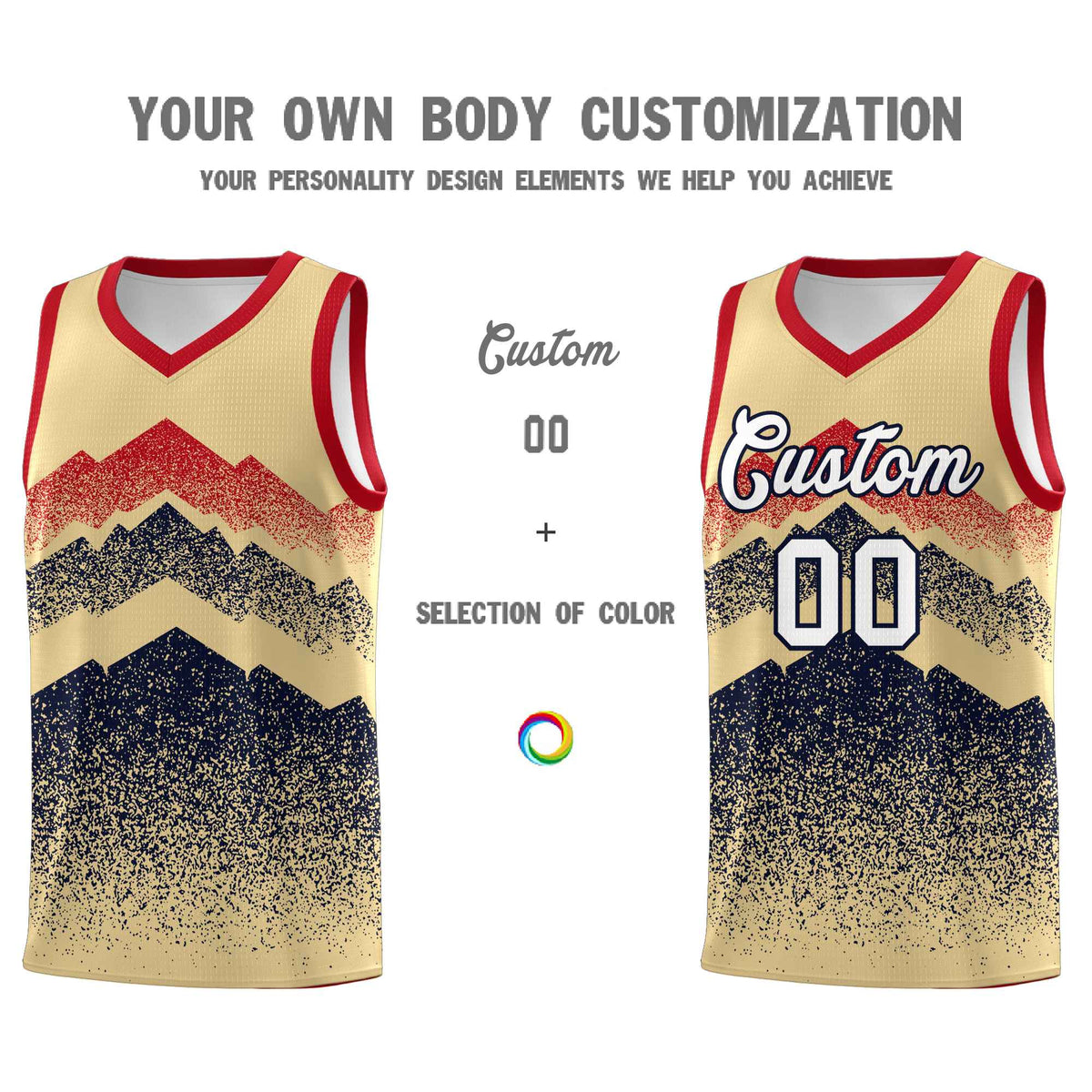 Custom Youth Basketball Jerseys Khaki Navy Gradient Mountain Design Uniforms