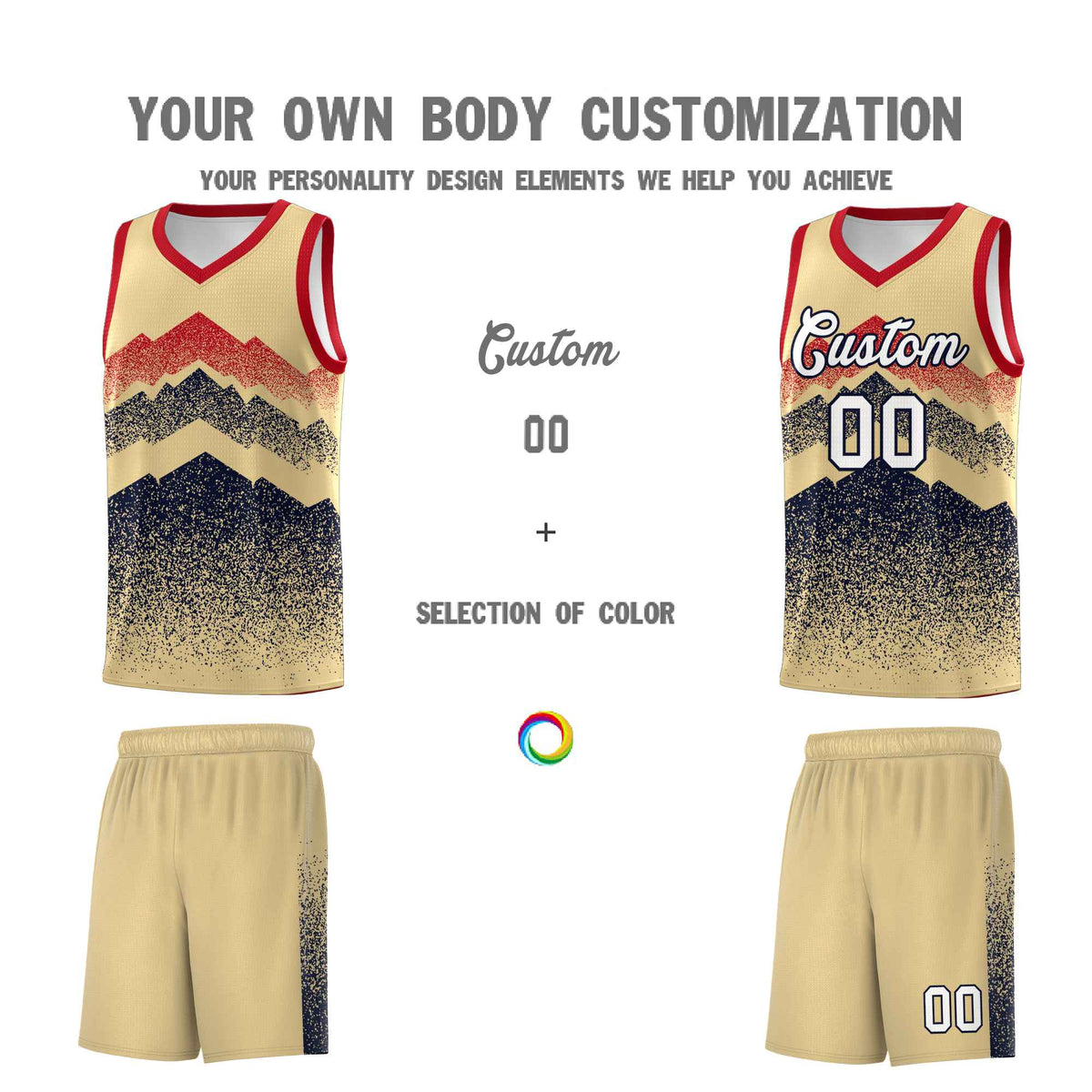 Custom Youth Basketball Jerseys Khaki Navy Gradient Mountain Design Uniforms