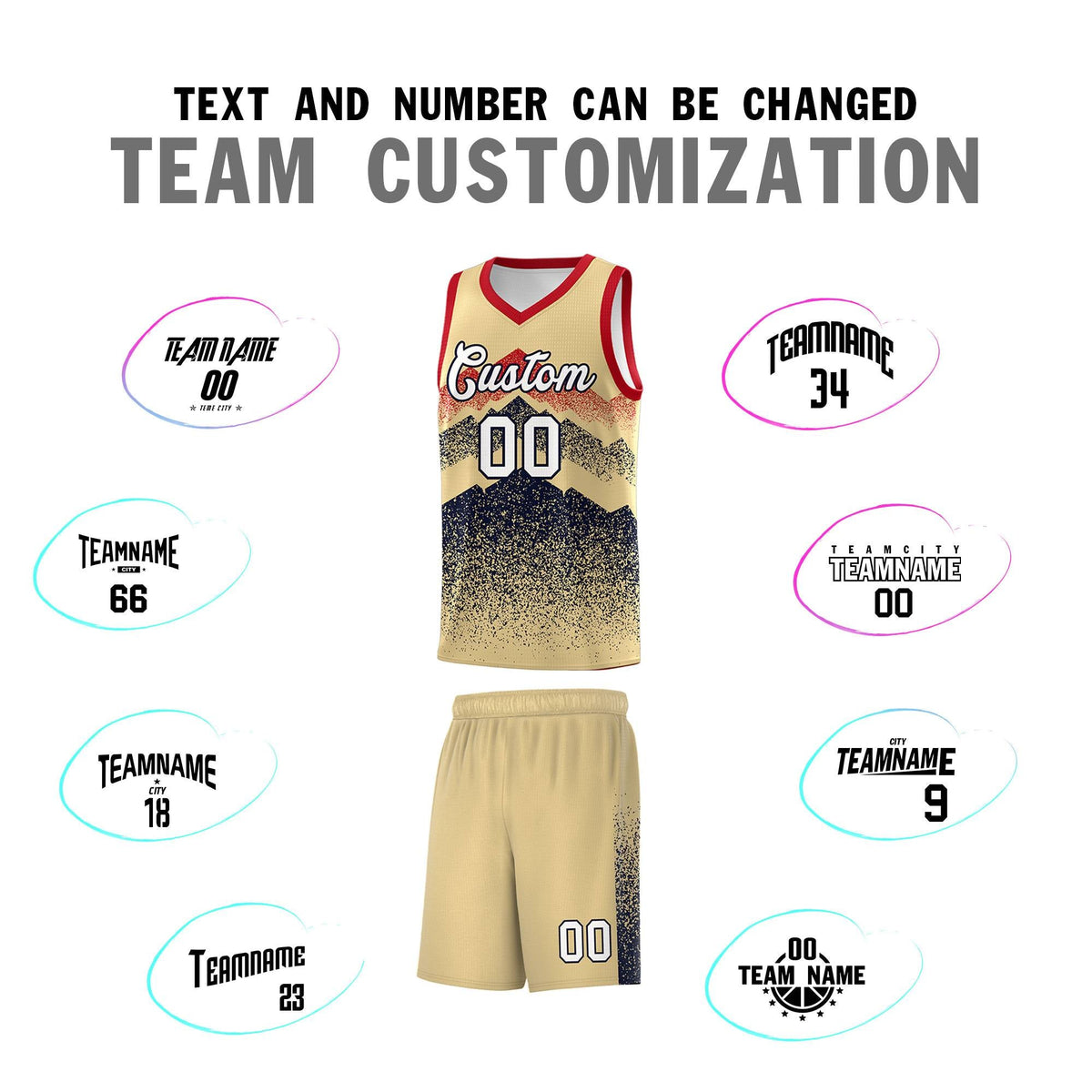 Custom Youth Basketball Jerseys Khaki Navy Gradient Mountain Design Uniforms