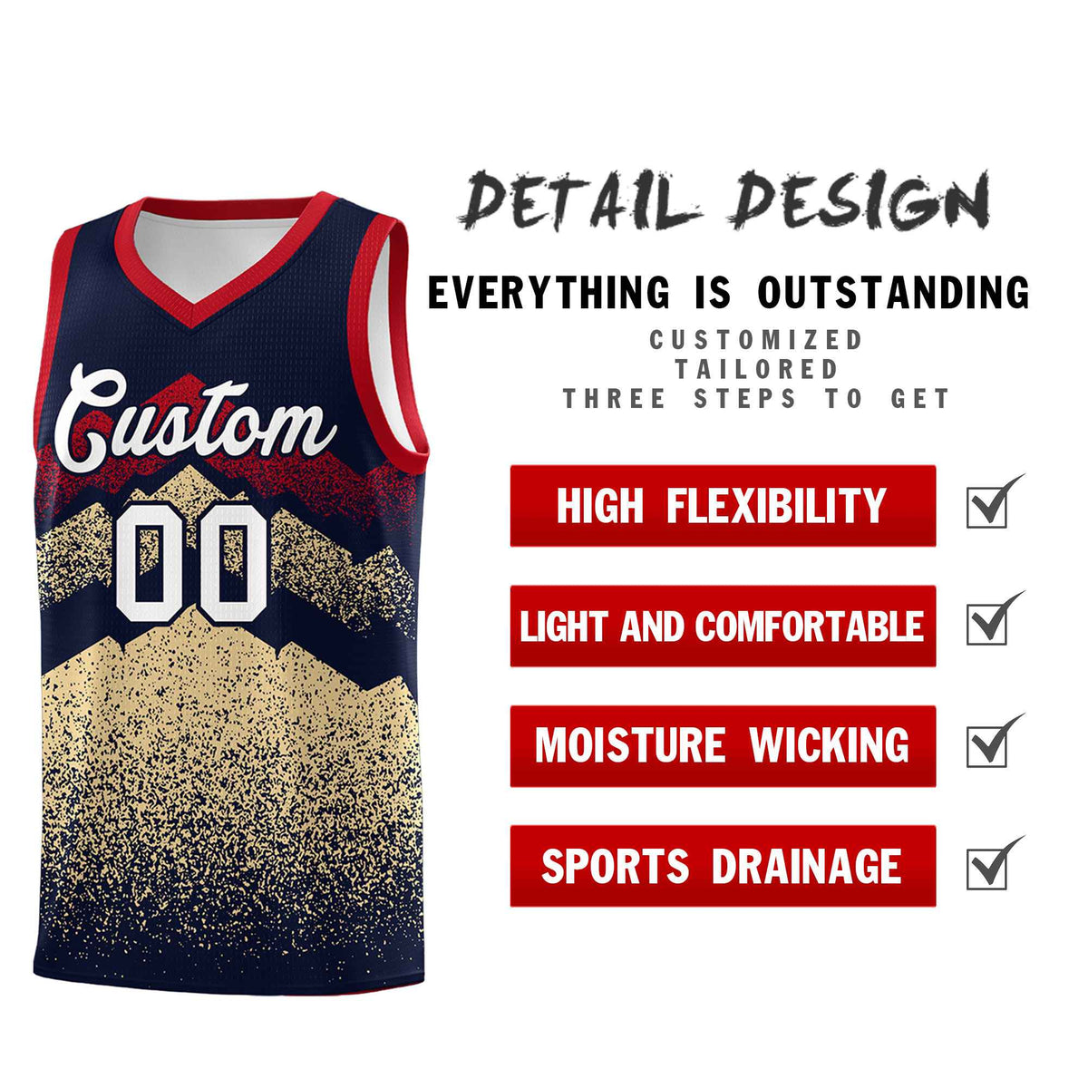 Personalized Youth Basketball Jerseys   Navy Khaki Gradient Mountain Design Uniforms