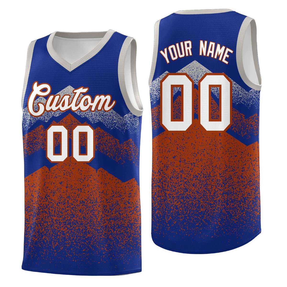 Custom Youth Basketball Jerseys Royal Dark Orange Gradient Mountain Design Uniforms