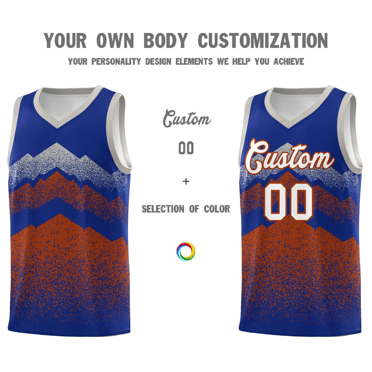 Custom Youth Basketball Jerseys Royal Dark Orange Gradient Mountain Design Uniforms