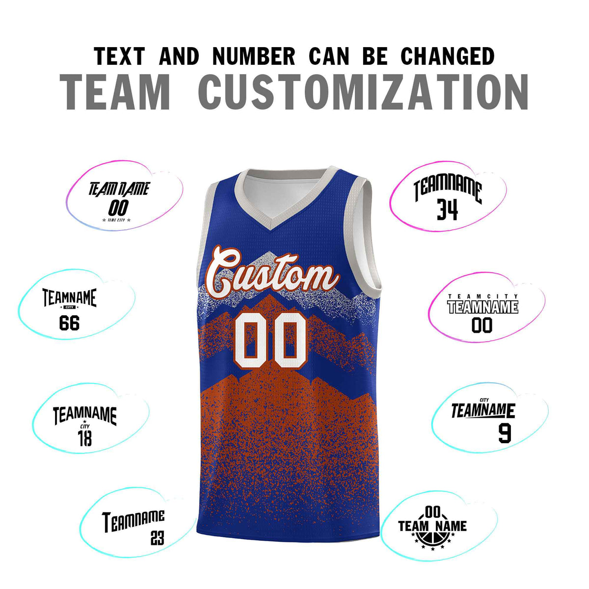 Custom Youth Basketball Jerseys Royal Dark Orange Gradient Mountain Design Uniforms