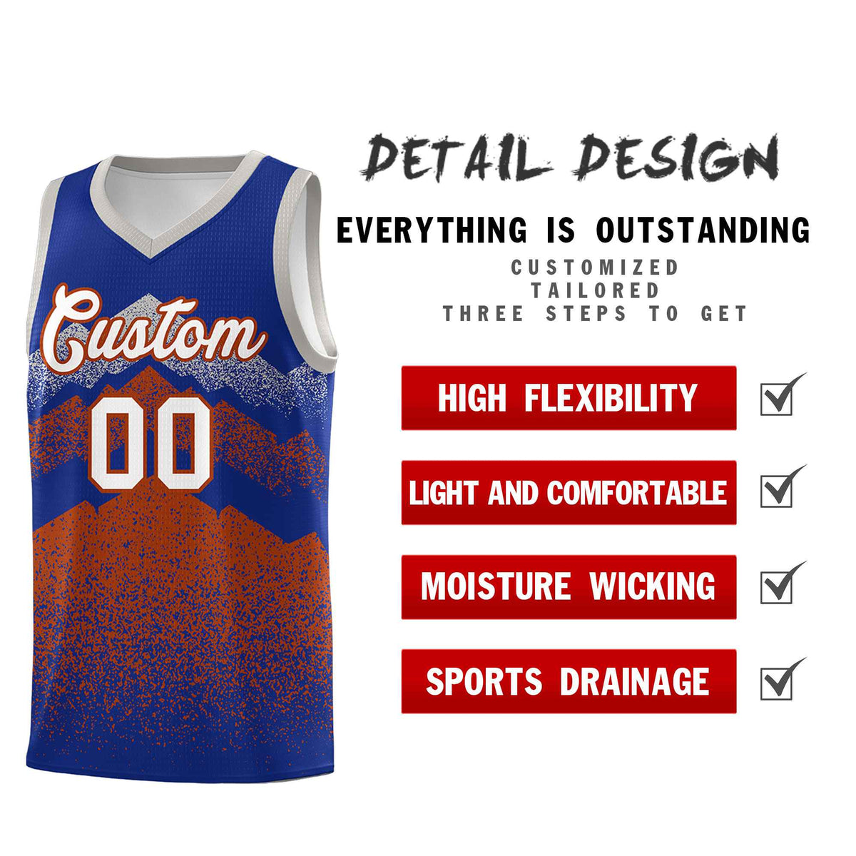 Custom Youth Basketball Jerseys Royal Dark Orange Gradient Mountain Design Uniforms