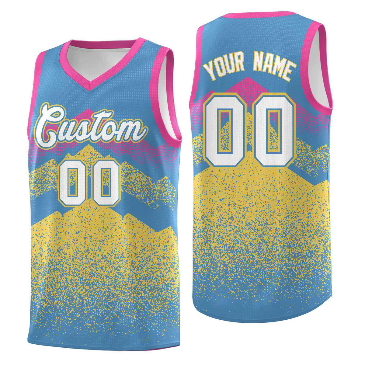 Personalized Youth Basketball Jerseys   Light Blue Khaki Gradient Mountain Design Uniforms