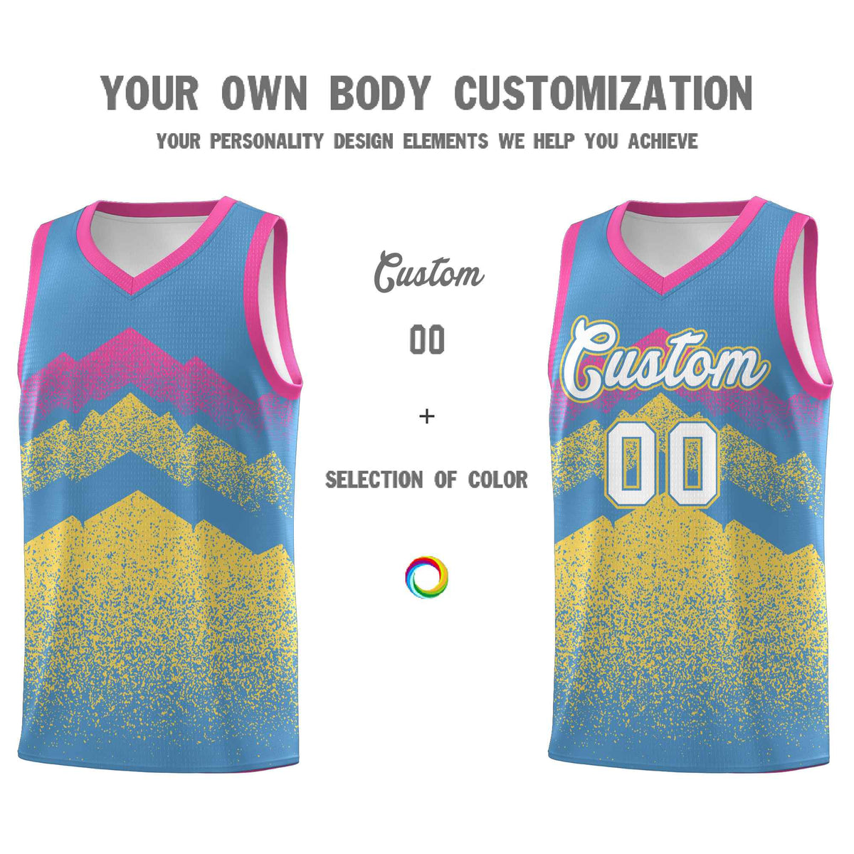 Personalized Youth Basketball Jerseys   Light Blue Khaki Gradient Mountain Design Uniforms