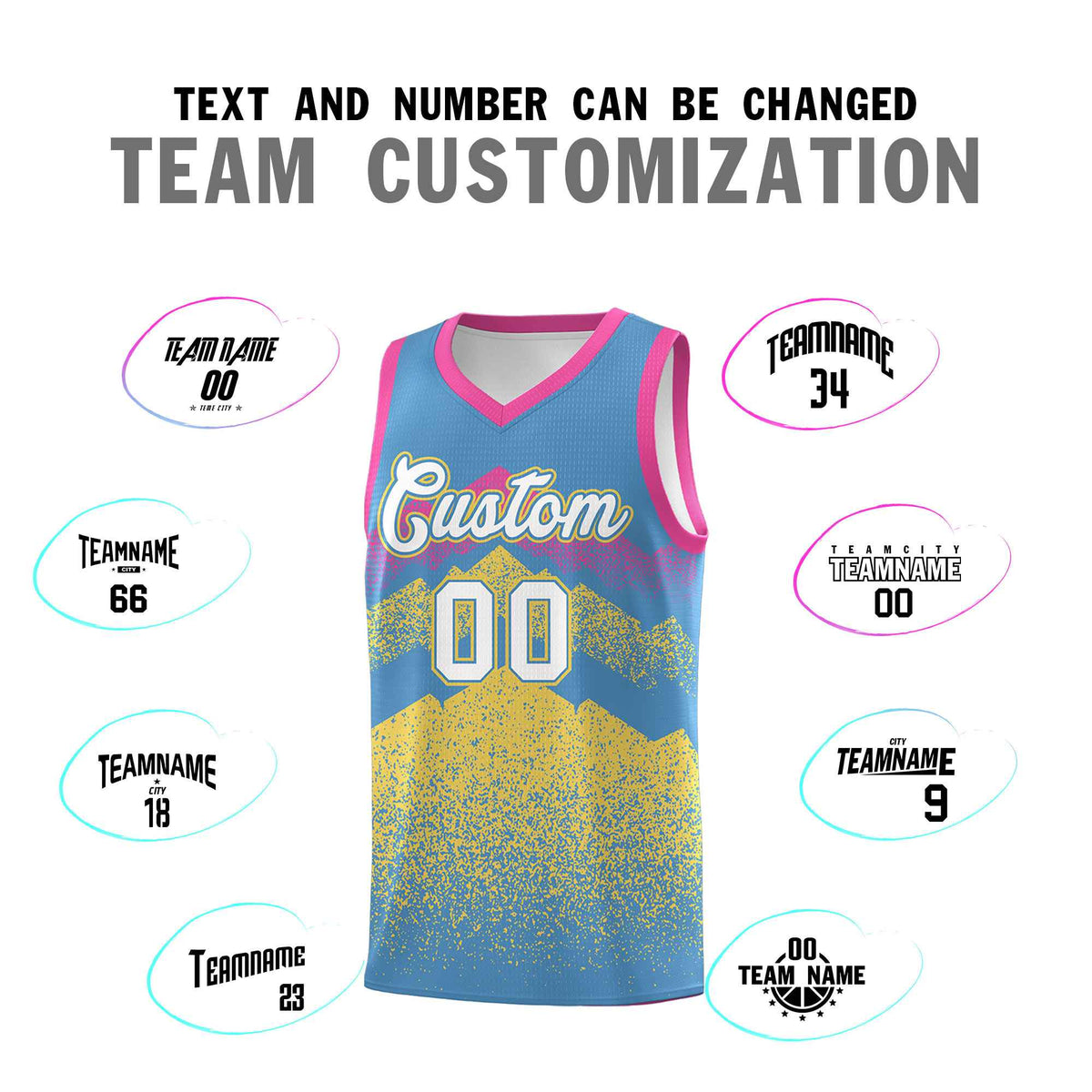 Personalized Youth Basketball Jerseys   Light Blue Khaki Gradient Mountain Design Uniforms