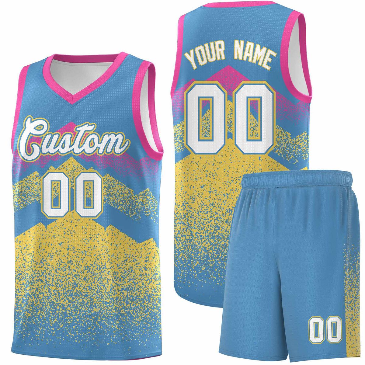 Personalized Youth Basketball Jerseys   Light Blue Khaki Gradient Mountain Design Uniforms