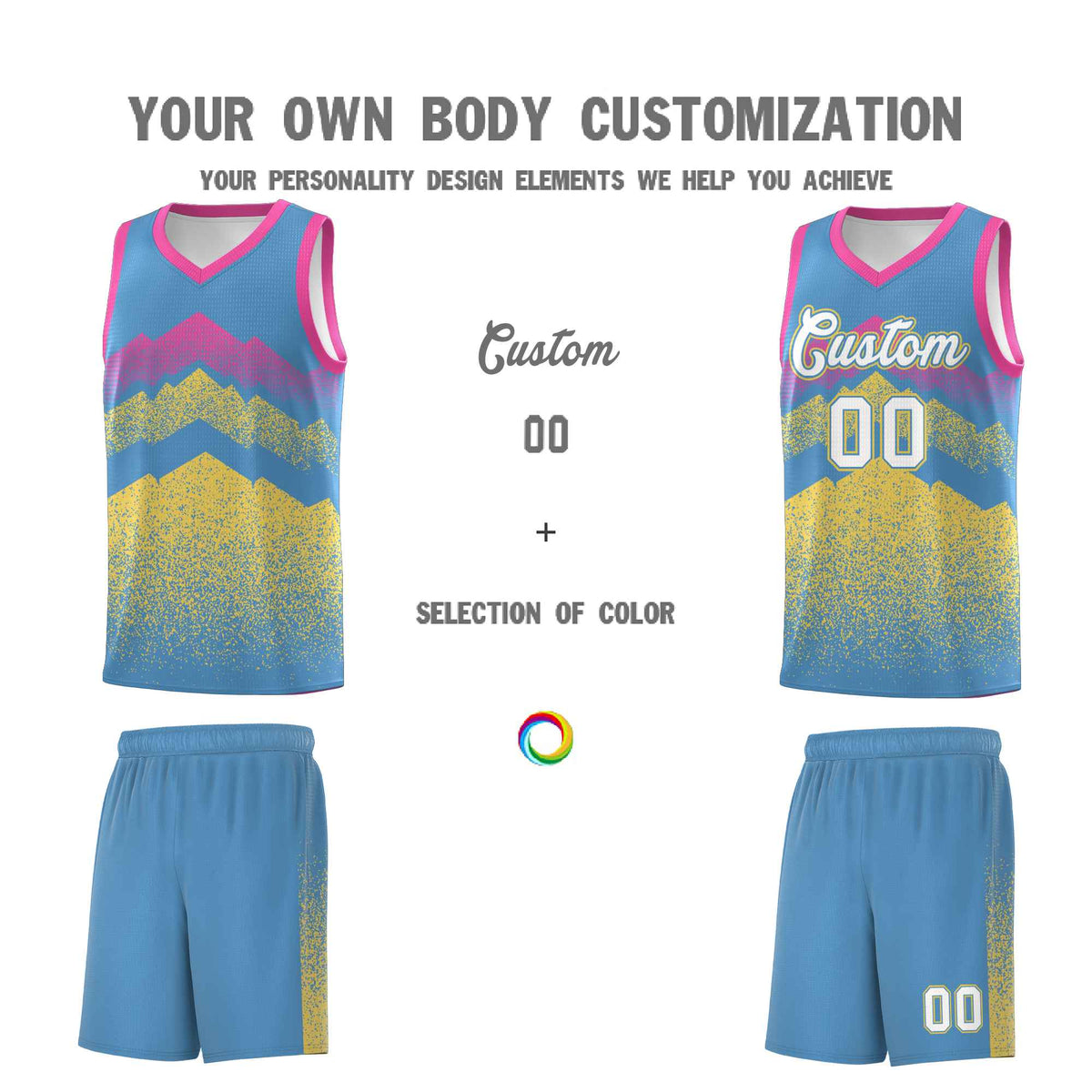 Personalized Youth Basketball Jerseys   Light Blue Khaki Gradient Mountain Design Uniforms