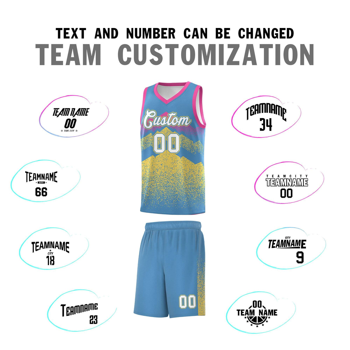 Personalized Youth Basketball Jerseys   Light Blue Khaki Gradient Mountain Design Uniforms