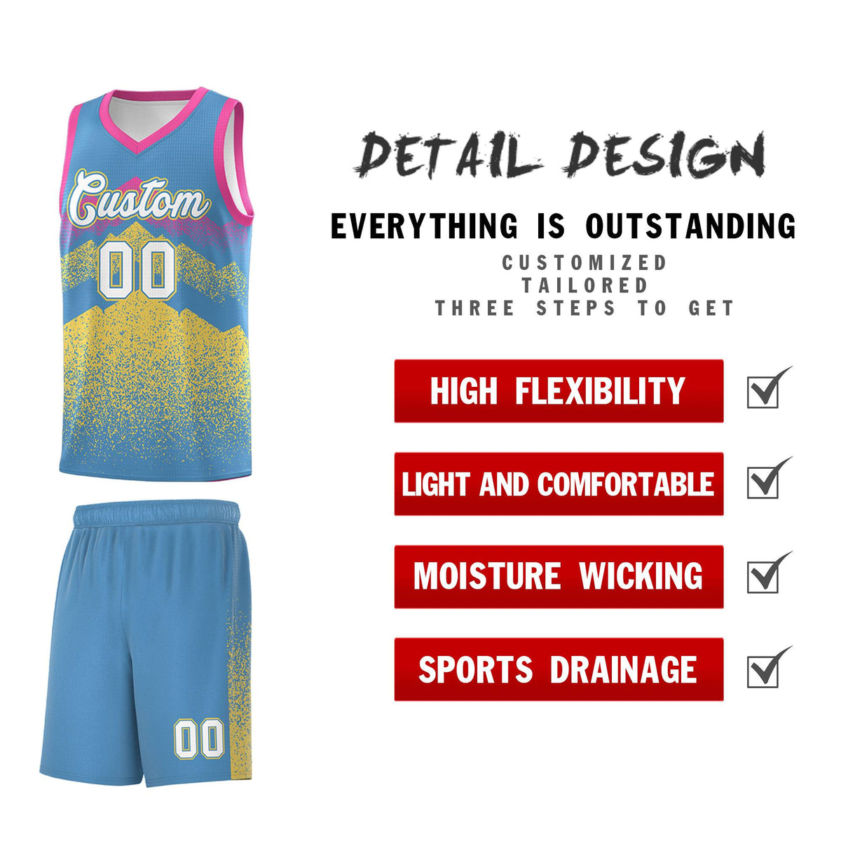 Personalized Youth Basketball Jerseys   Light Blue Khaki Gradient Mountain Design Uniforms