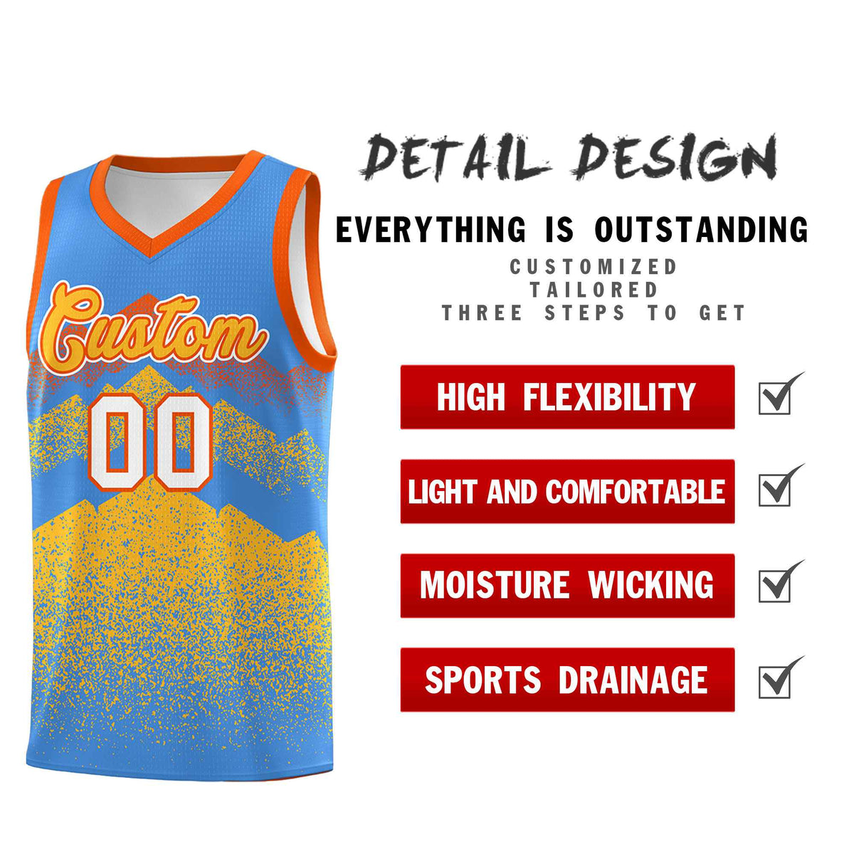 Personalized Youth Basketball Jerseys   Powder Blue Khaki Gradient Mountain Design Uniforms