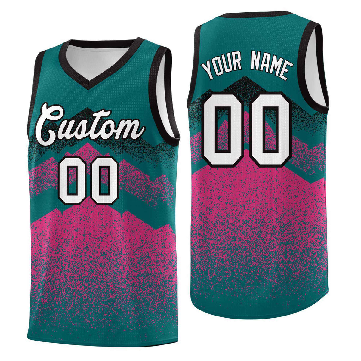 Custom Youth Basketball Jerseys Midnight Green Pink Gradient Mountain Design Uniforms