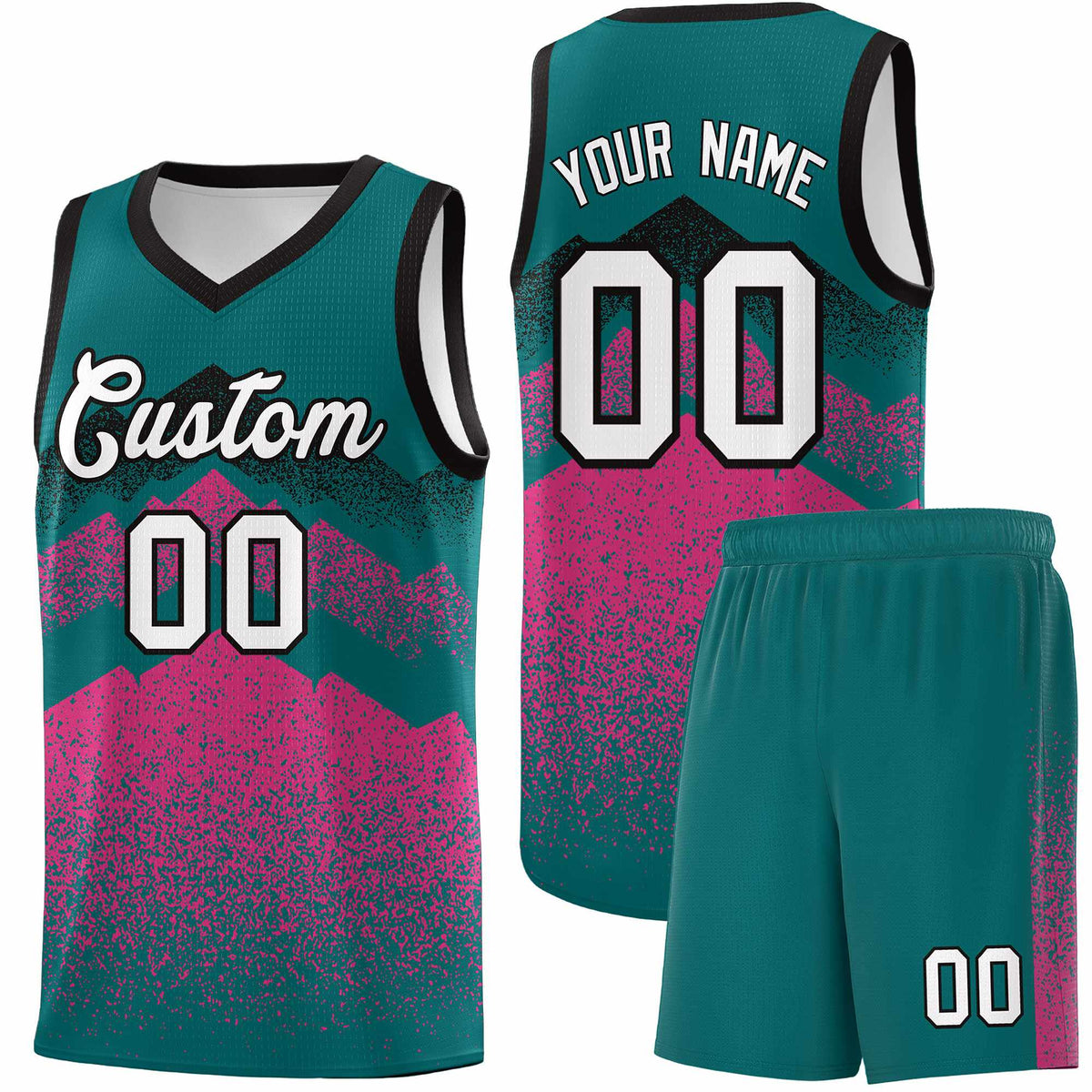 Custom Youth Basketball Jerseys Midnight Green Pink Gradient Mountain Design Uniforms
