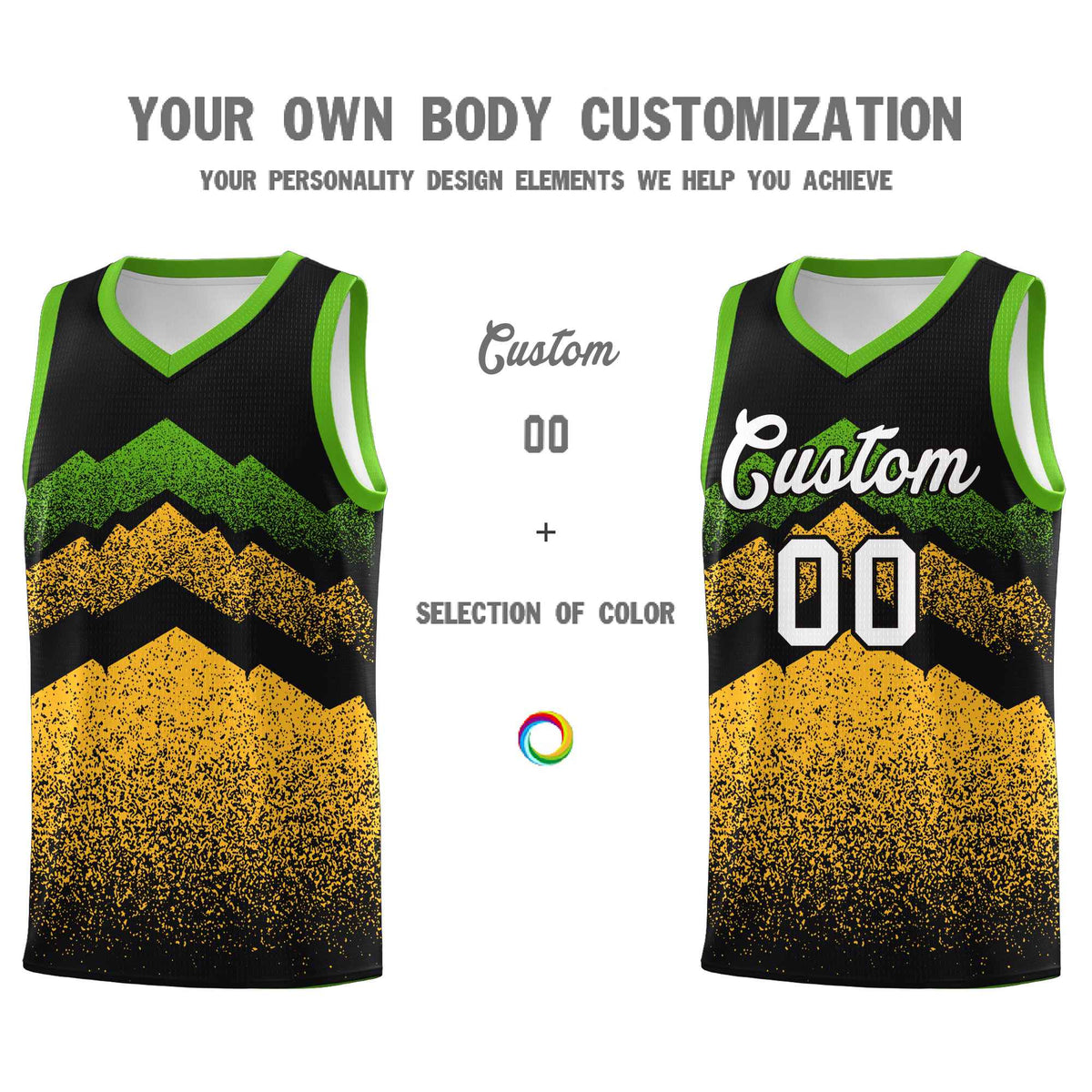Personalized Youth Basketball Jerseys   Black Gold Gradient Mountain Design Uniforms