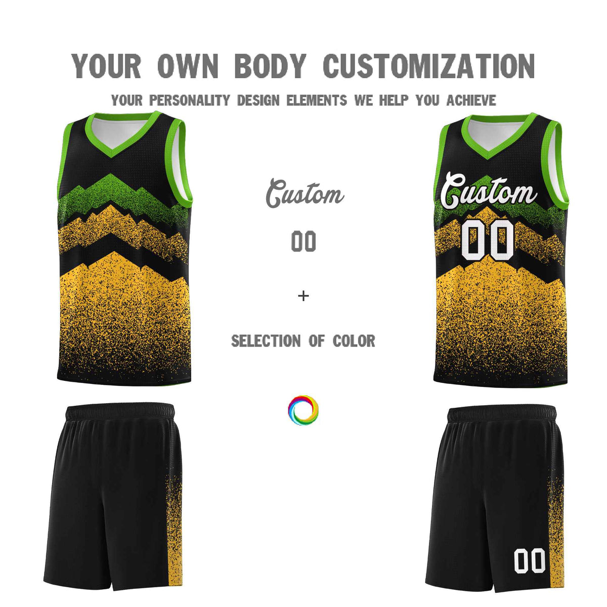 Personalized Youth Basketball Jerseys   Black Gold Gradient Mountain Design Uniforms