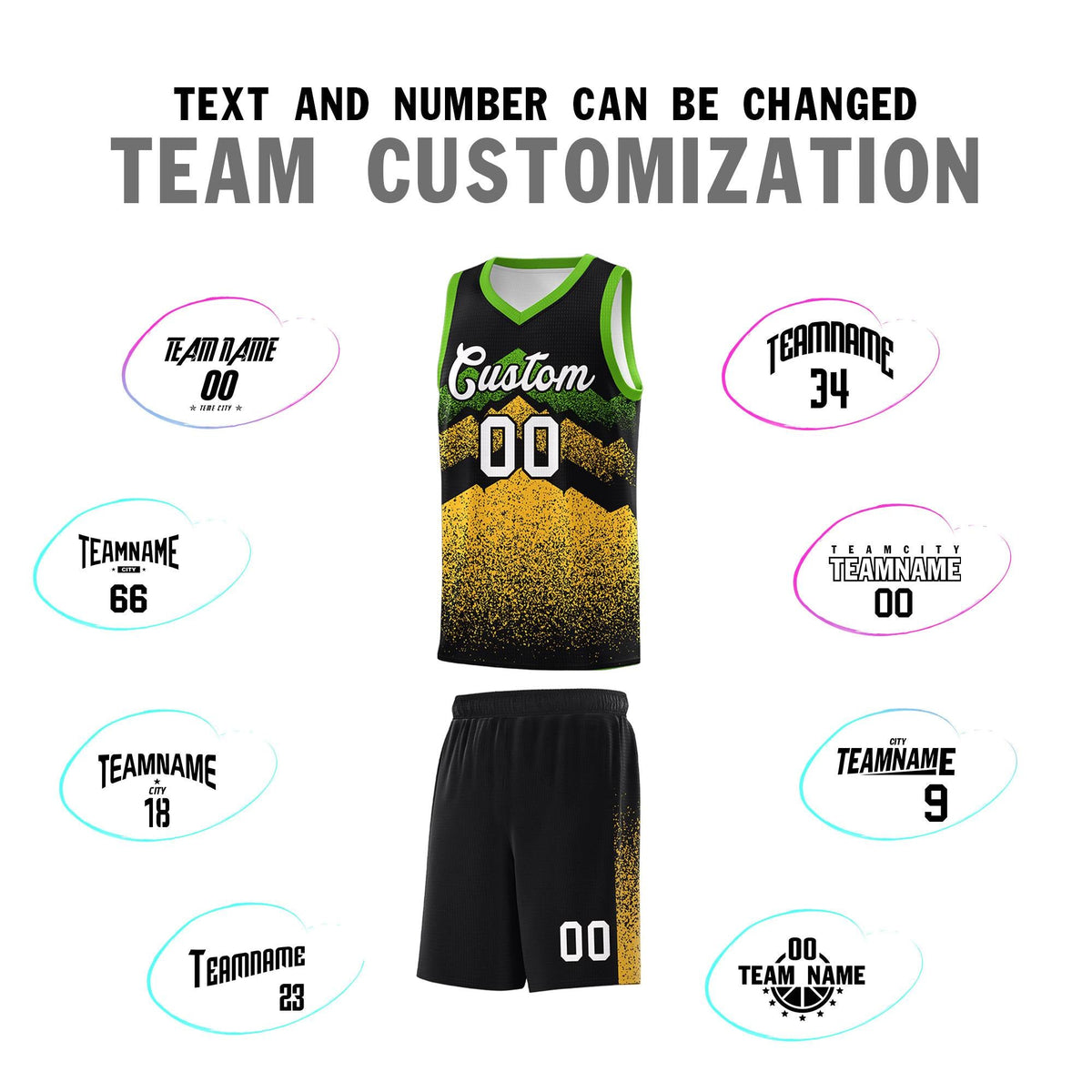 Personalized Youth Basketball Jerseys   Black Gold Gradient Mountain Design Uniforms