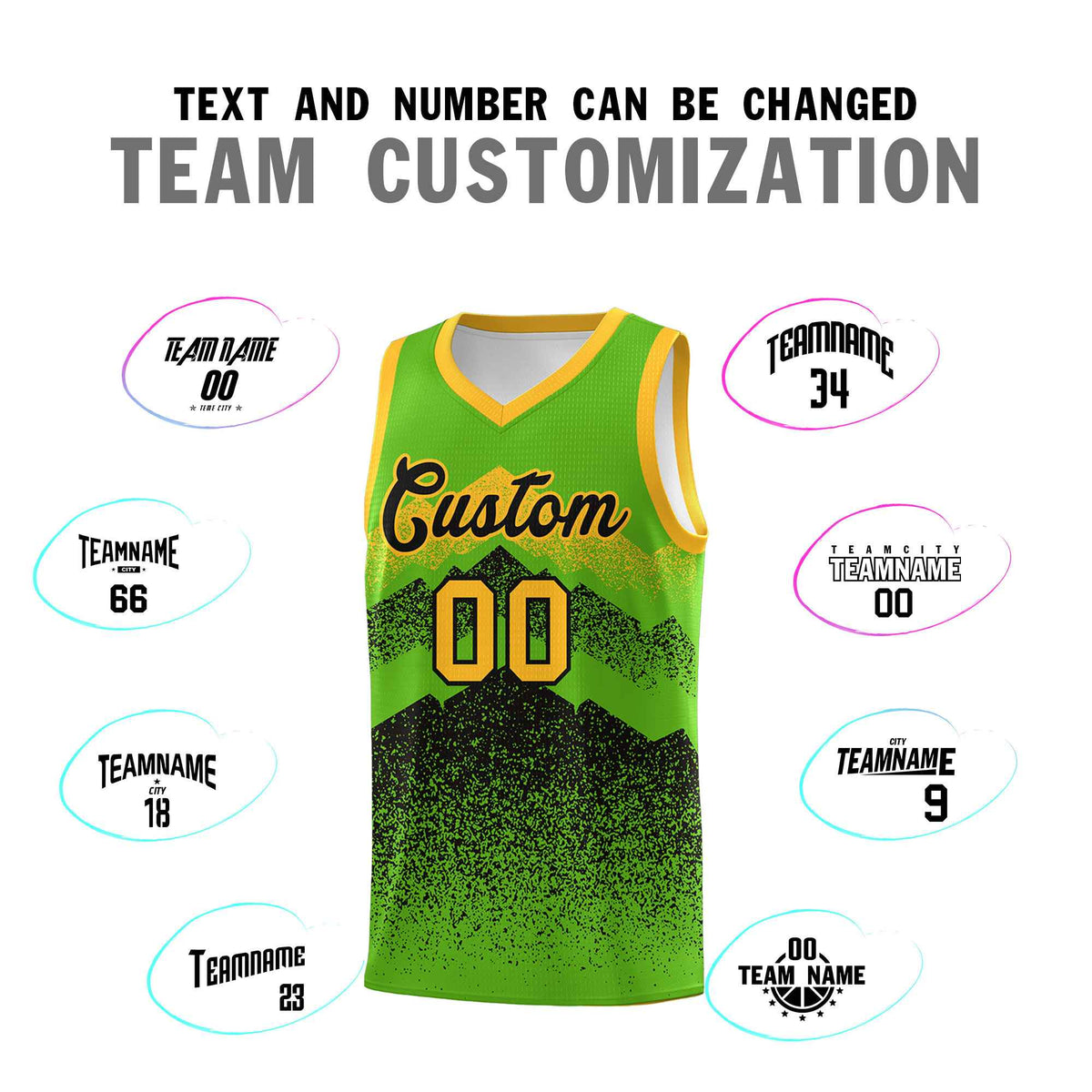 Custom Youth Basketball Jerseys Green Black Gradient Mountain Design Uniforms