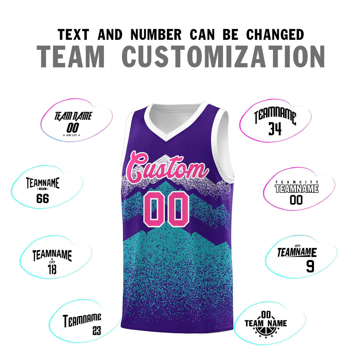 Personalized Youth Basketball Jerseys   Purple Aqua Gradient Mountain Design Uniforms