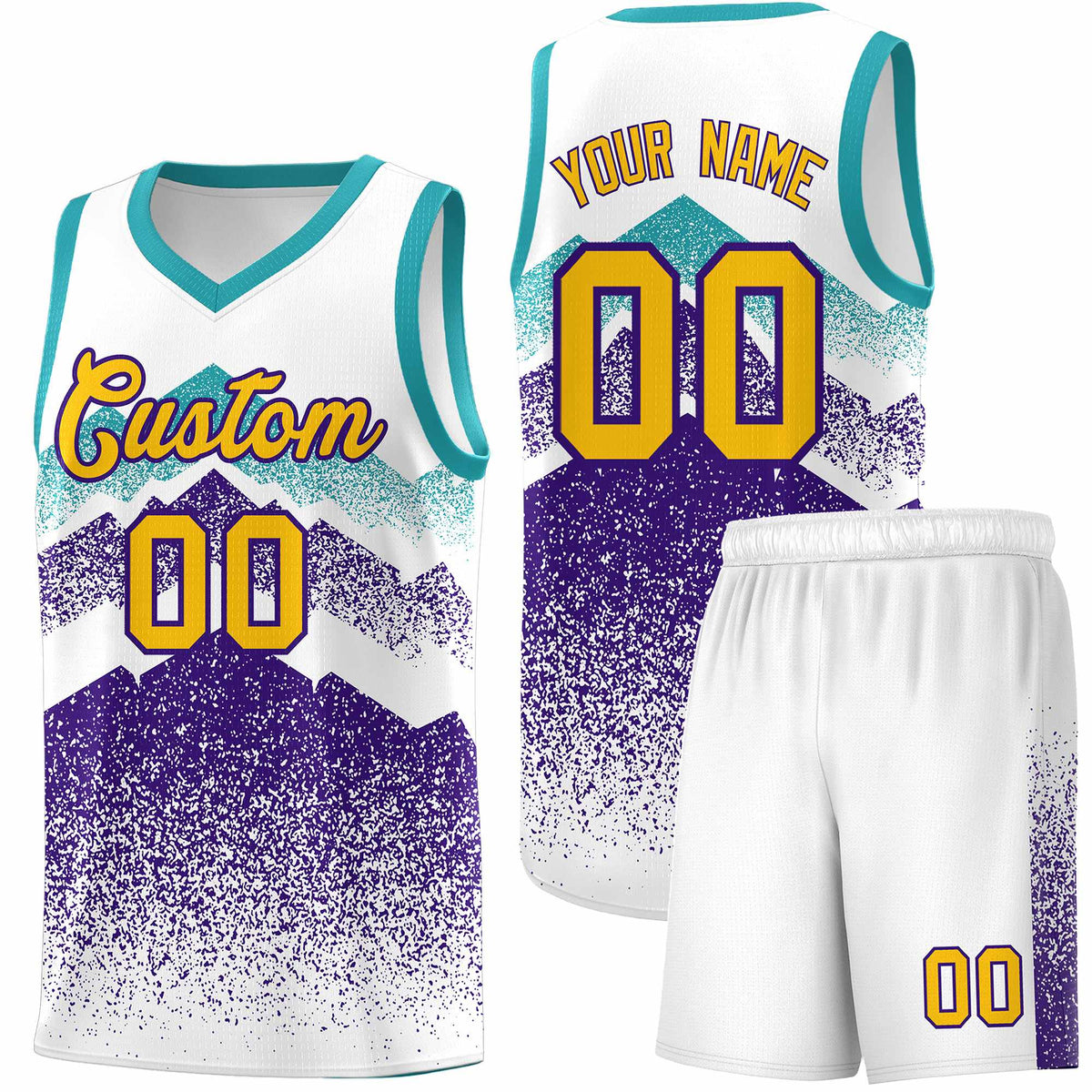Custom Youth Basketball Jerseys White Purple Gradient Mountain Design Uniforms