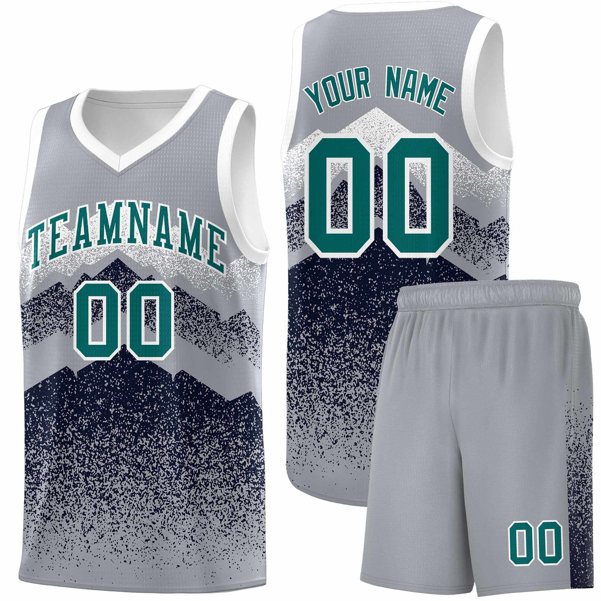 Custom Youth Basketball Jerseys Gray Navy Gradient Mountain Design Uniforms