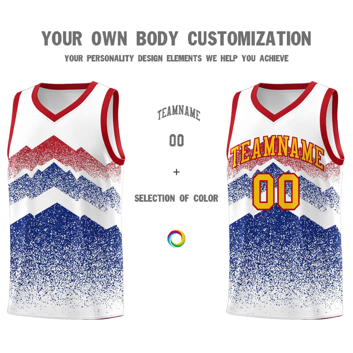 Custom Youth Basketball Jerseys White Royal Gradient Mountain Design Uniforms