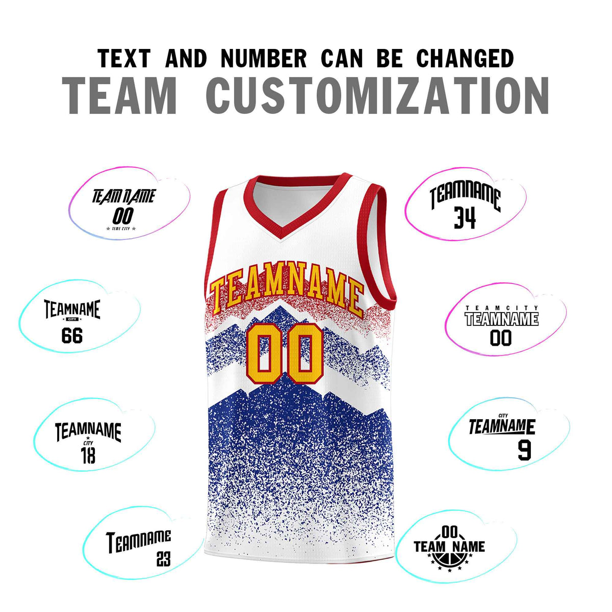 Custom Youth Basketball Jerseys White Royal Gradient Mountain Design Uniforms