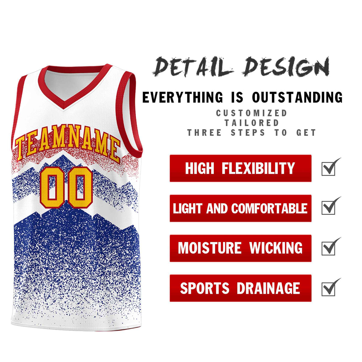 Custom Youth Basketball Jerseys White Royal Gradient Mountain Design Uniforms
