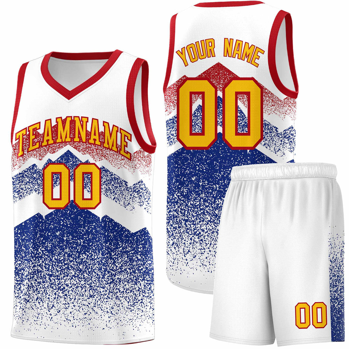Custom Youth Basketball Jerseys White Royal Gradient Mountain Design Uniforms
