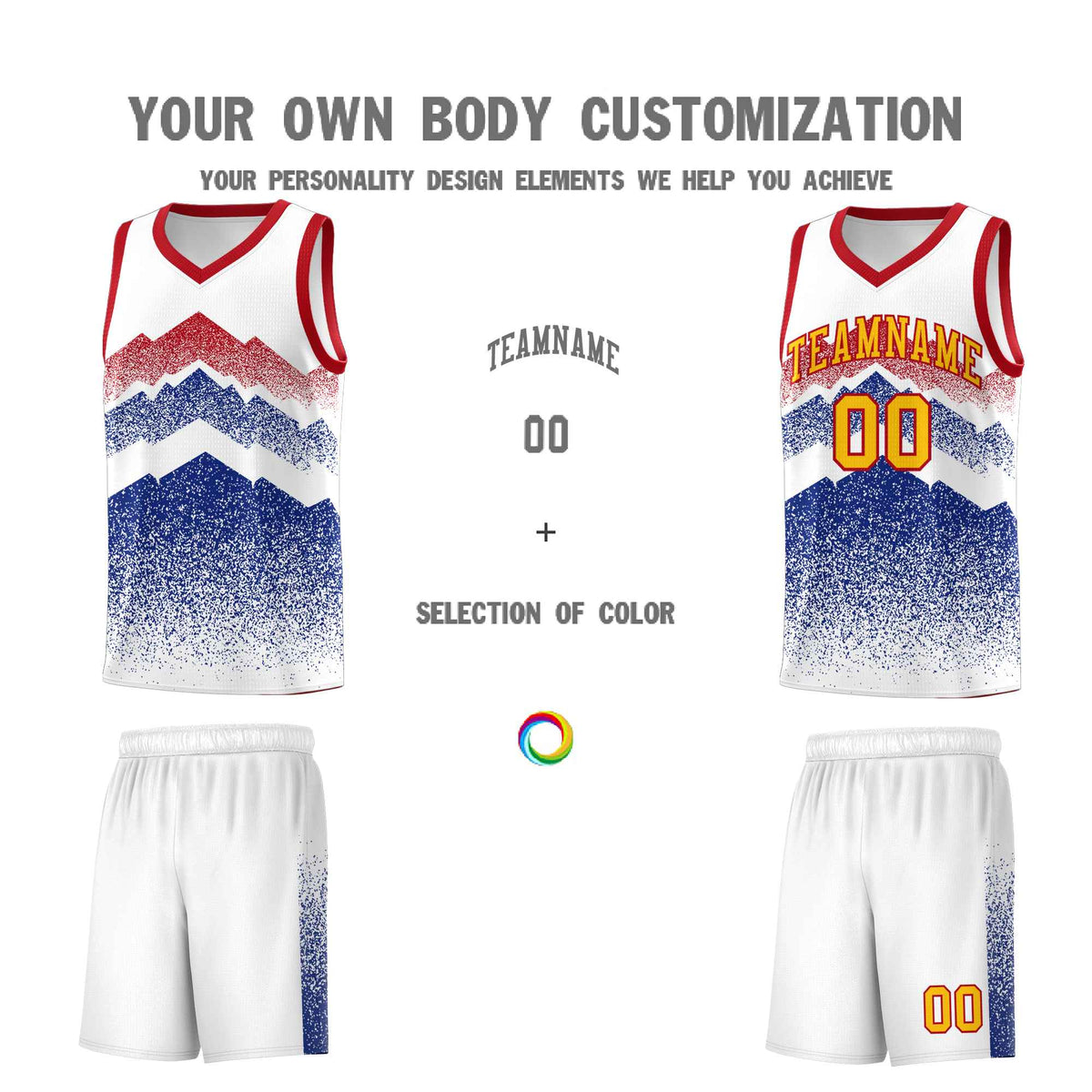 Custom Youth Basketball Jerseys White Royal Gradient Mountain Design Uniforms