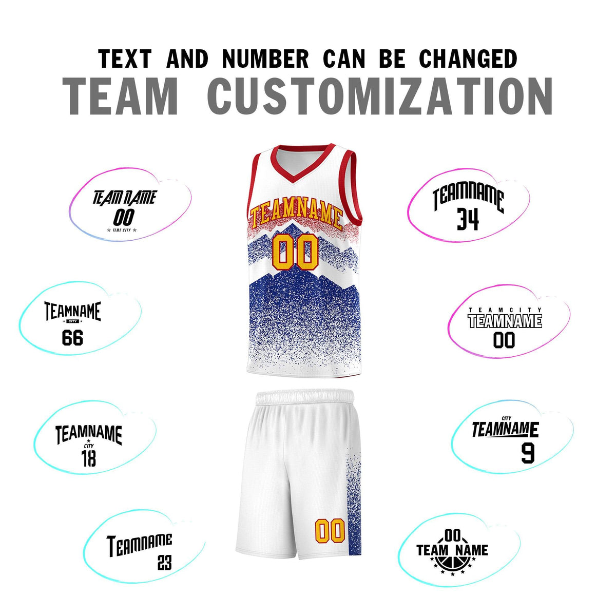 Custom Youth Basketball Jerseys White Royal Gradient Mountain Design Uniforms