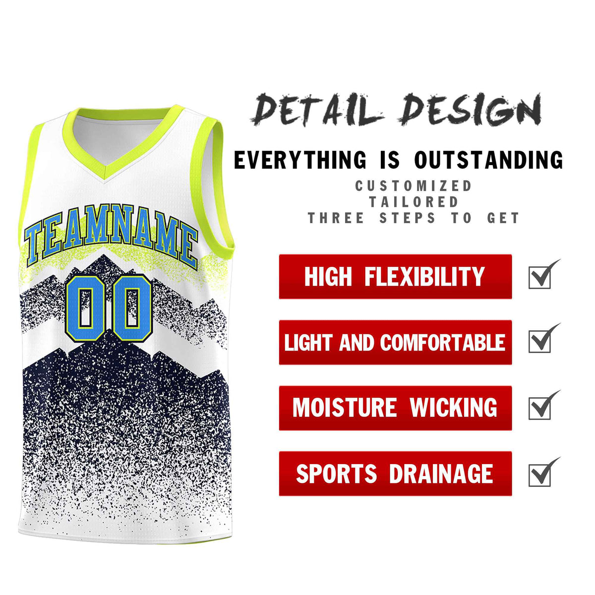 Personalized Youth Basketball Jerseys   White Navy Gradient Mountain Design Uniforms
