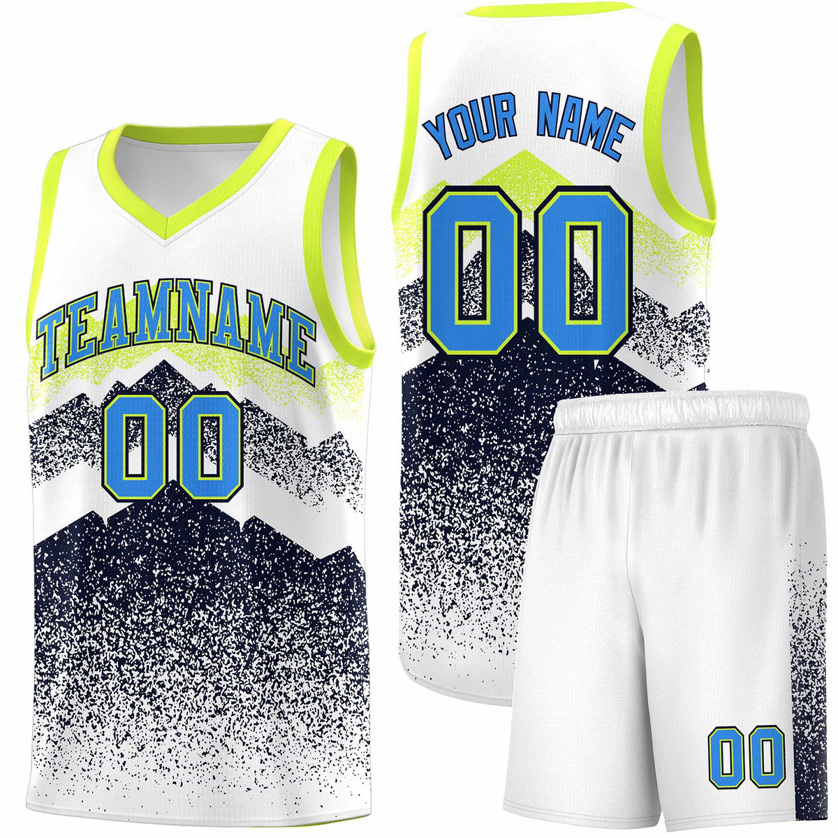 Personalized Youth Basketball Jerseys   White Navy Gradient Mountain Design Uniforms