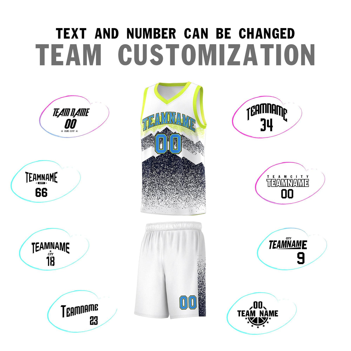 Personalized Youth Basketball Jerseys   White Navy Gradient Mountain Design Uniforms