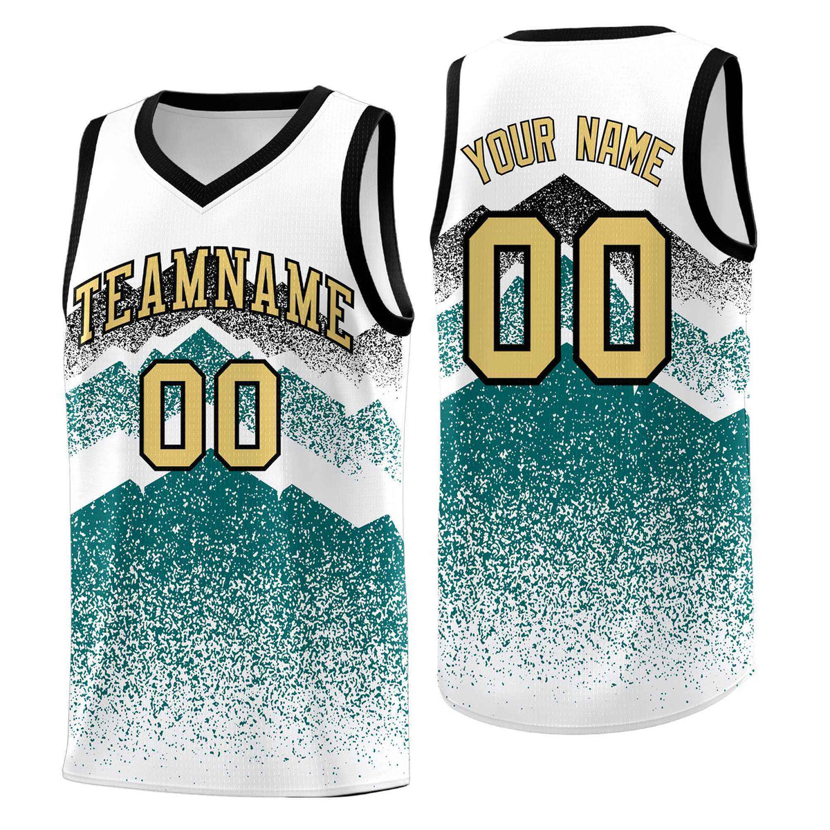 Custom Youth Basketball Jerseys White Teal Gradient Mountain Design Uniforms