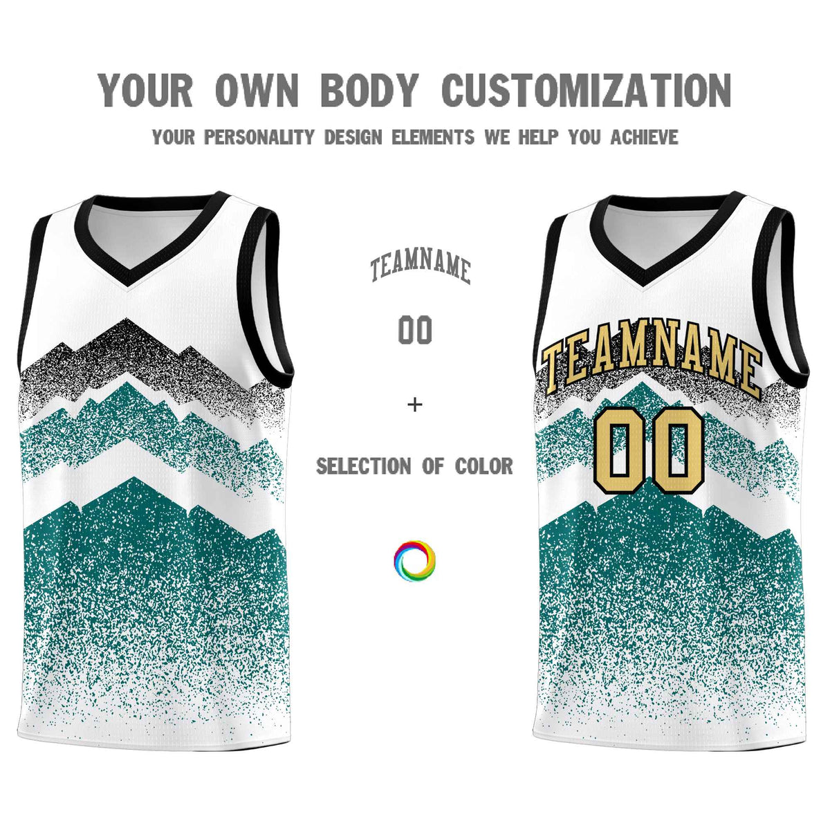 Custom Youth Basketball Jerseys White Teal Gradient Mountain Design Uniforms