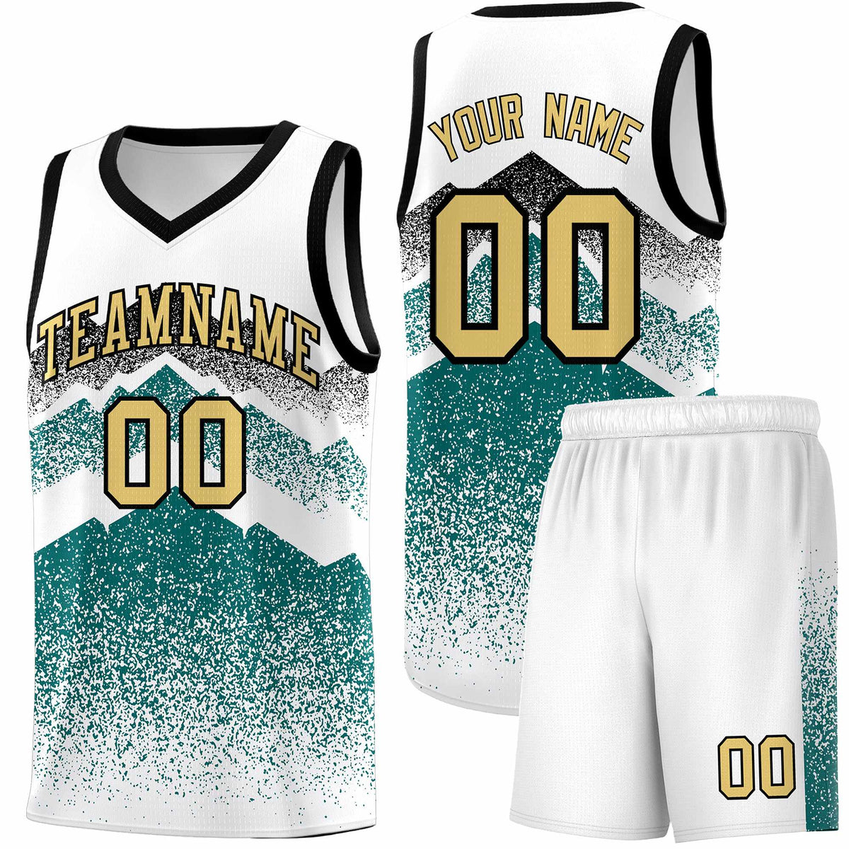 Custom Youth Basketball Jerseys White Teal Gradient Mountain Design Uniforms