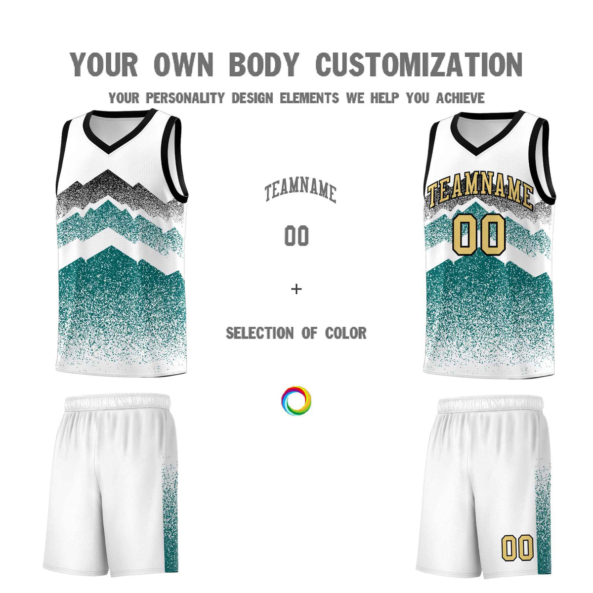 Custom Youth Basketball Jerseys White Teal Gradient Mountain Design Uniforms