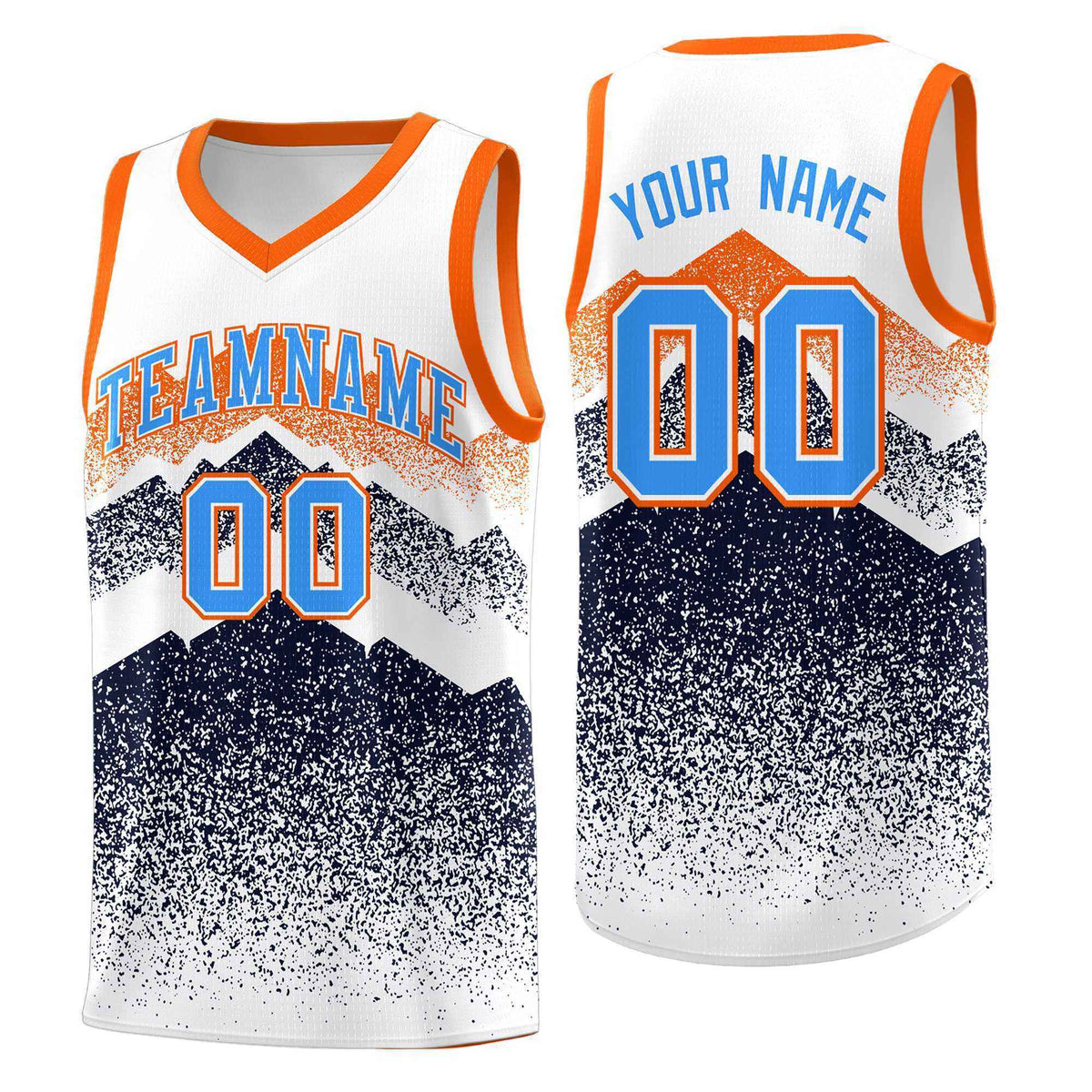 Personalized Youth Basketball Jerseys   White Navy Gradient Mountain Design Uniforms