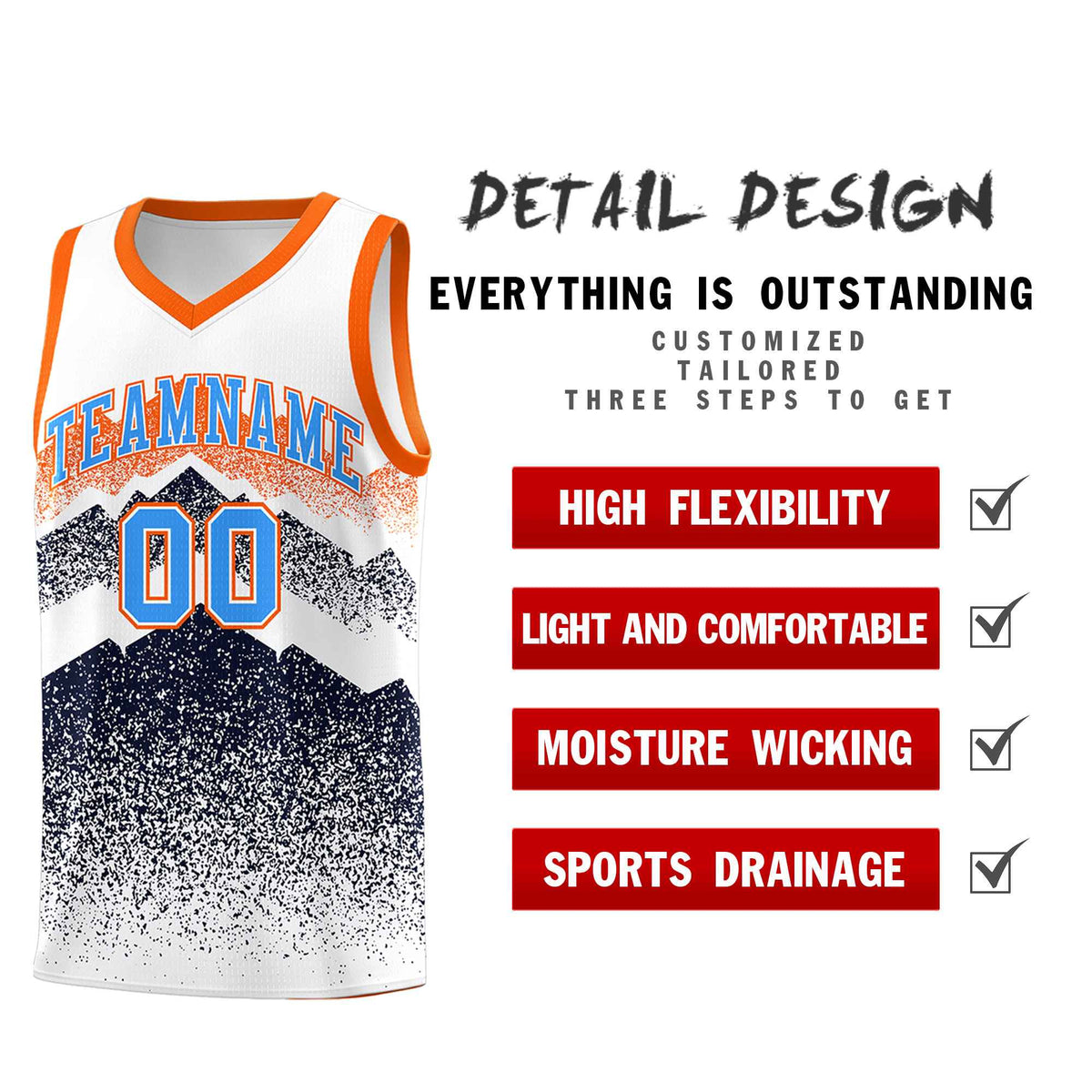Personalized Youth Basketball Jerseys   White Navy Gradient Mountain Design Uniforms