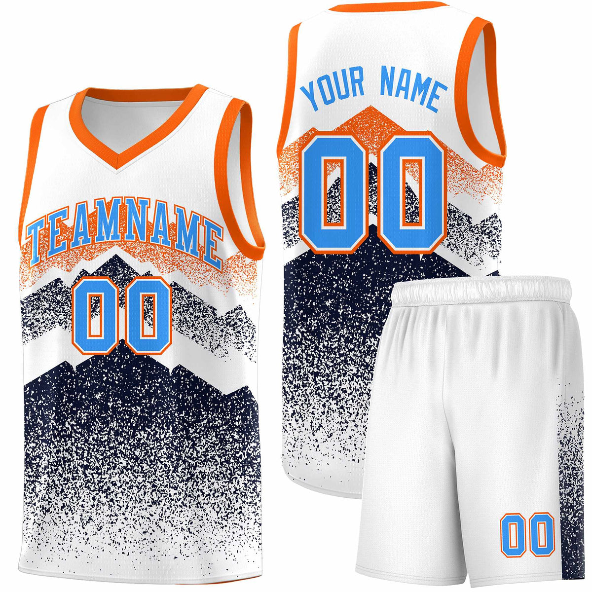 Personalized Youth Basketball Jerseys   White Navy Gradient Mountain Design Uniforms