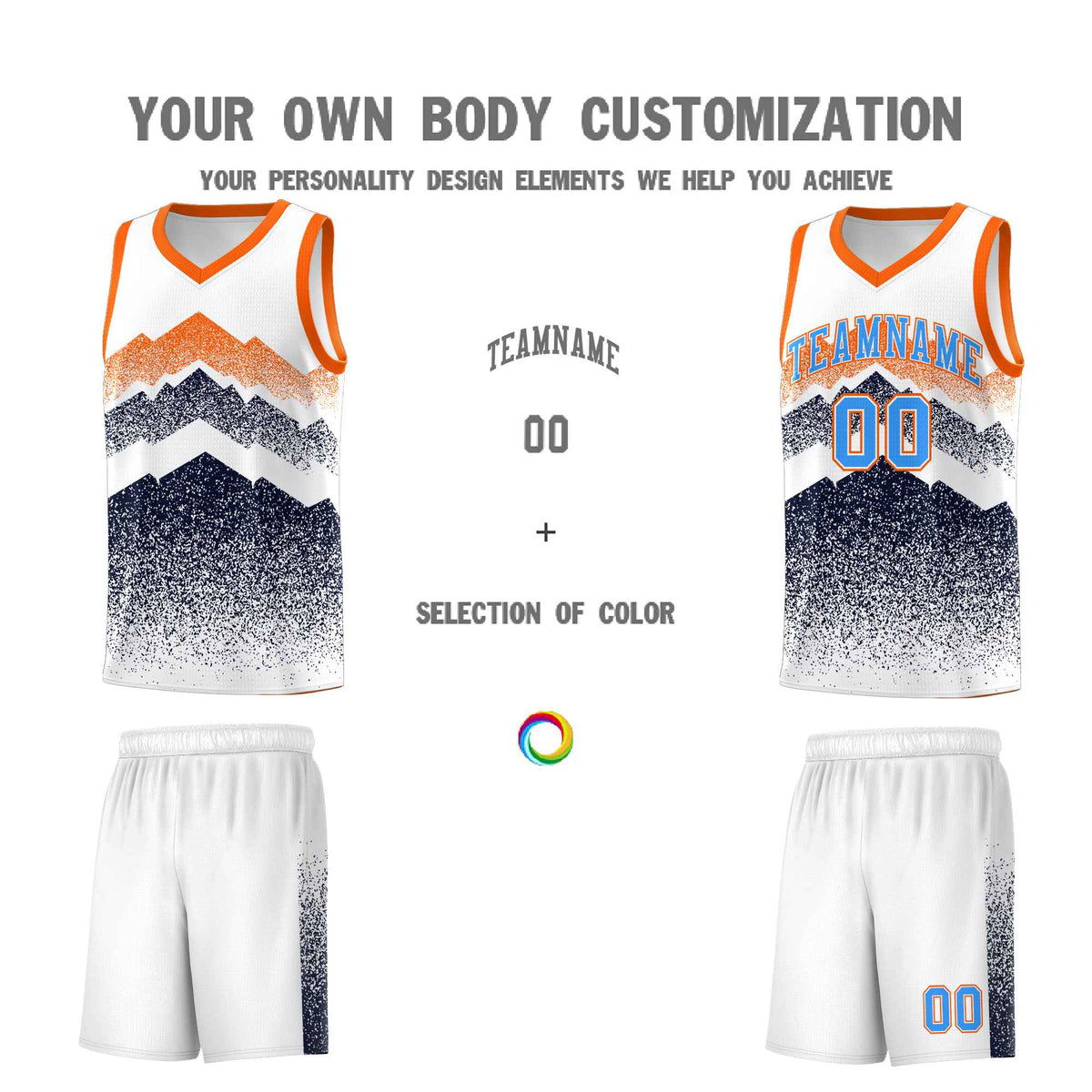 Personalized Youth Basketball Jerseys   White Navy Gradient Mountain Design Uniforms