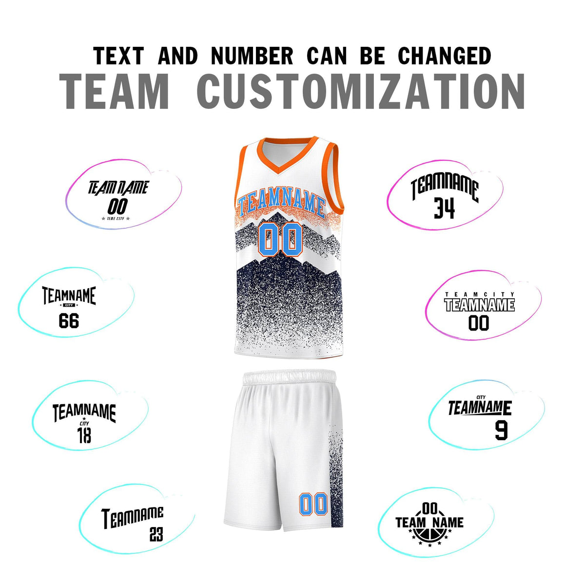 Personalized Youth Basketball Jerseys   White Navy Gradient Mountain Design Uniforms