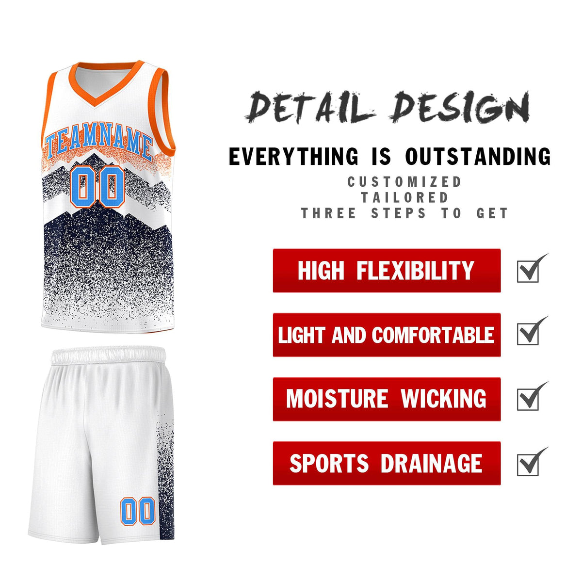 Personalized Youth Basketball Jerseys   White Navy Gradient Mountain Design Uniforms