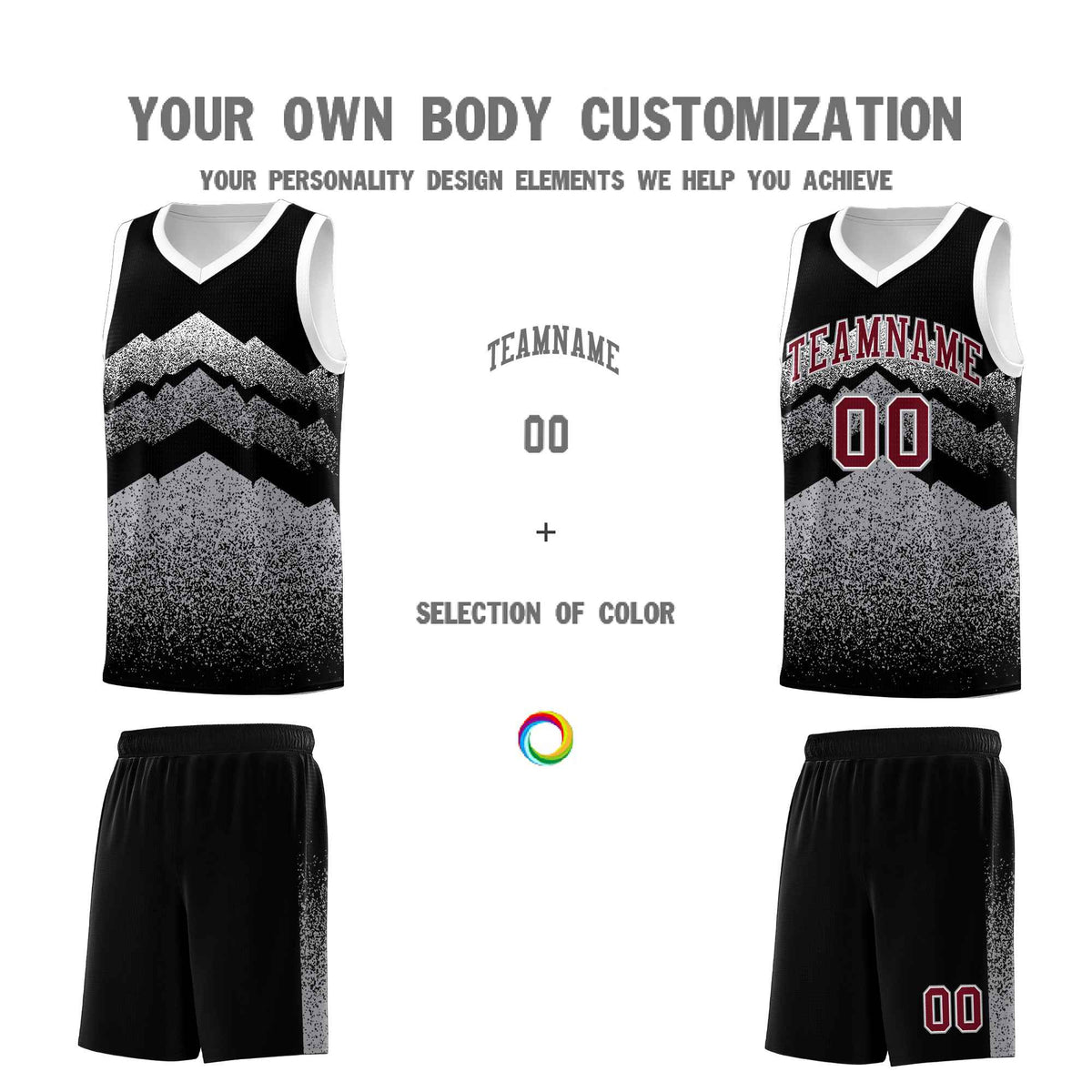 Personalized Youth Basketball Jerseys   Black Gray Gradient Mountain Design Uniforms