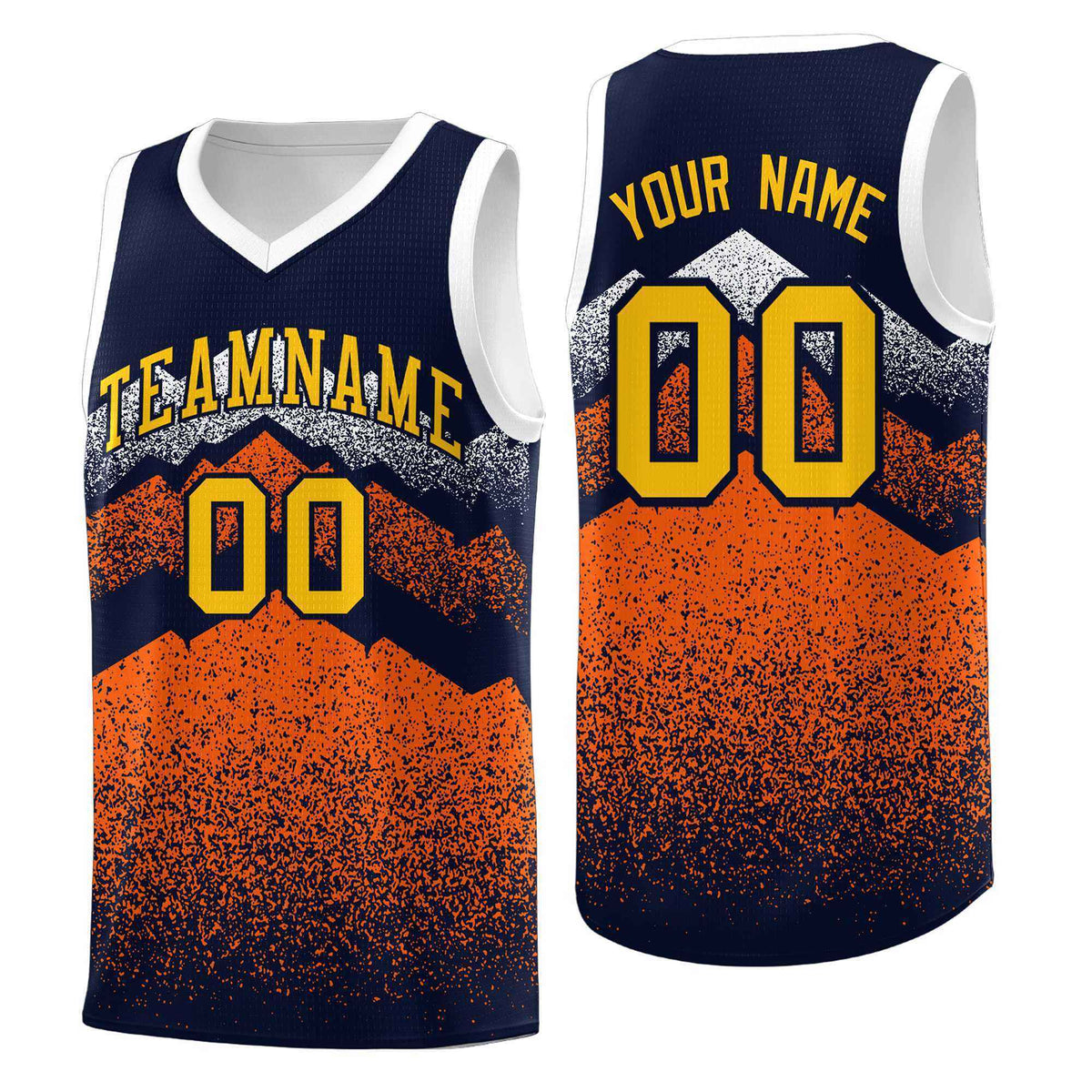 Personalized Youth Basketball Jerseys   Navy Orange Gradient Mountain Design Uniforms